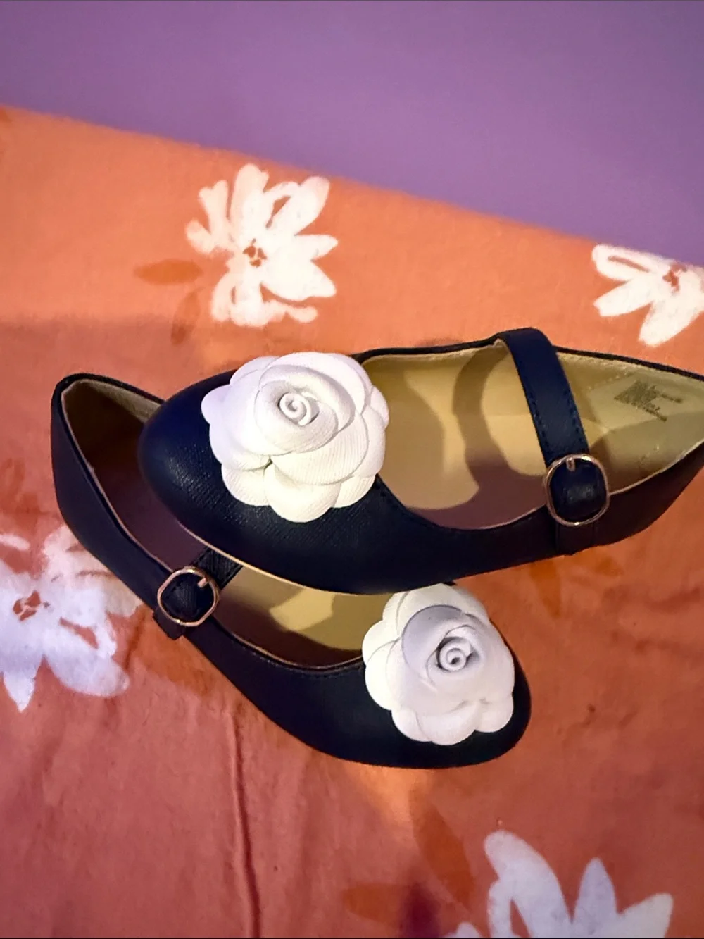 Janie and Jack Girls Navy Mary Jane Dress Shoes with White Flower Accent